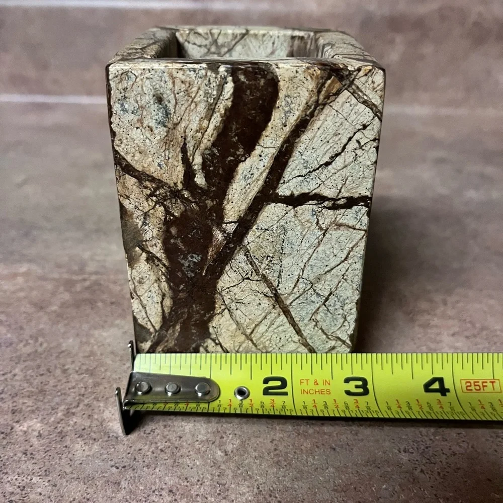 Natural marble brown forest texured marble pen holder, brush holder